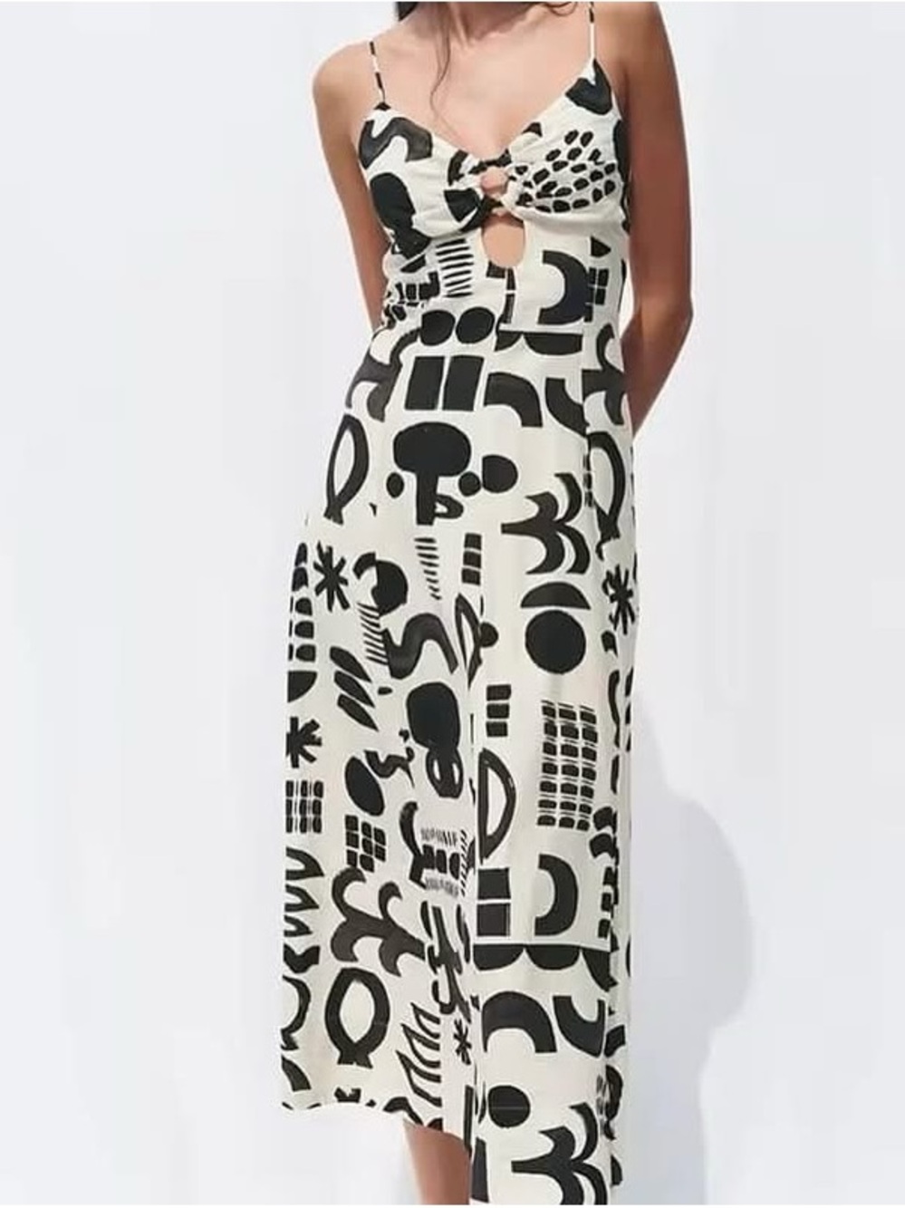 Zara printed tulle midi dress,  "geometric retro print"